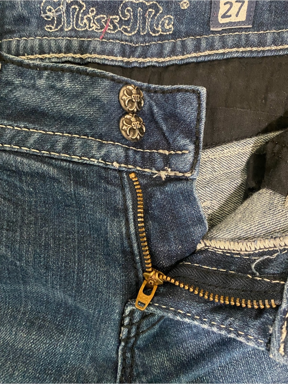 Miss Me Jeans Womens 27 Bootcut Embellished Rhinestone Flap Pocket Y2K Denim - Picture 4 of 11